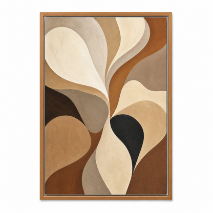 Neutral Flowing Organic Abstract Canvas Wall Art - Brown Frame white background SKU