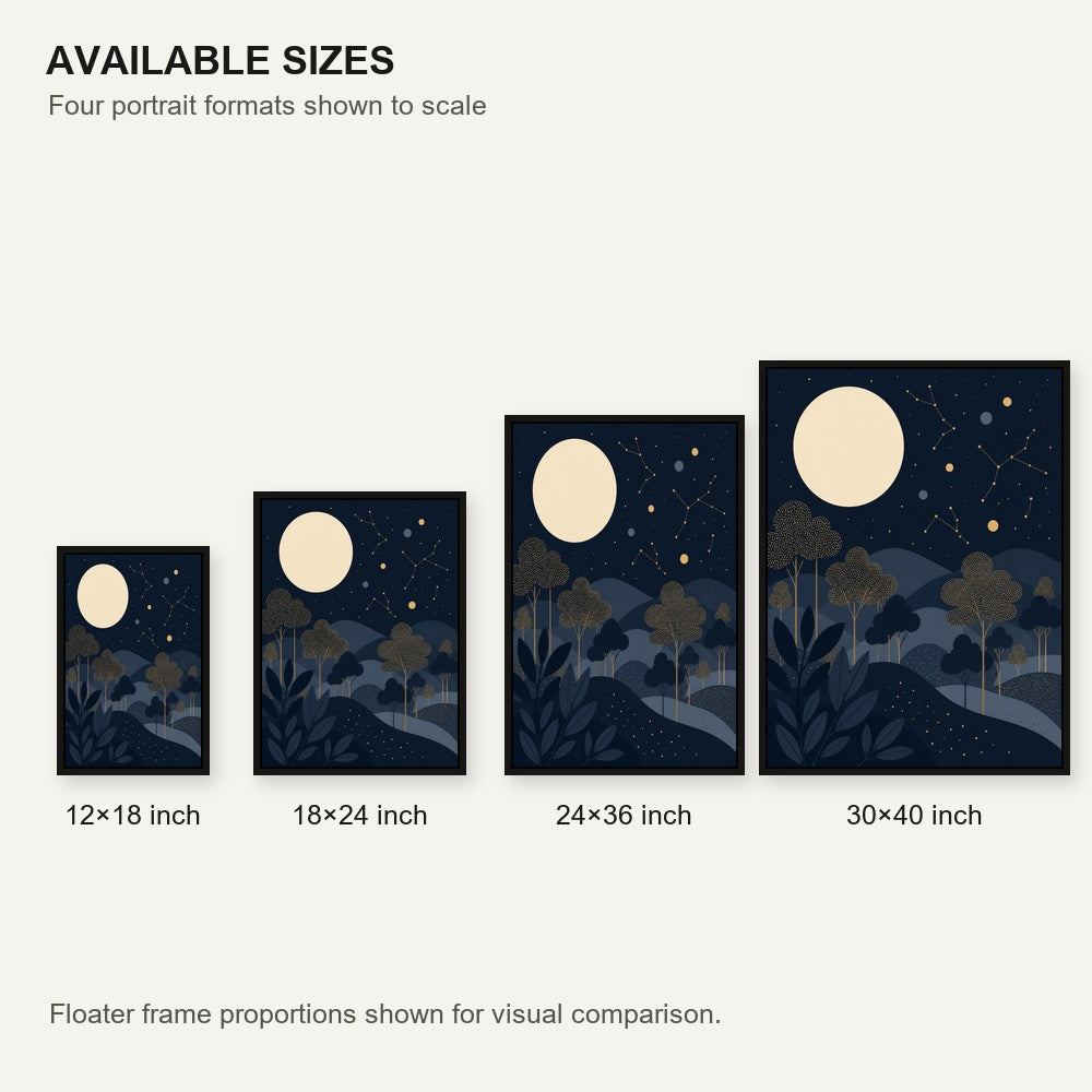 celestial-moonlit-forest-floating-frame-wall-art | size-comparison