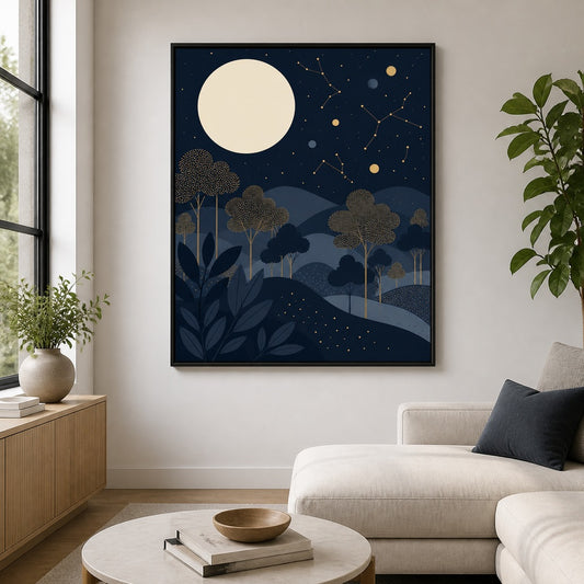 celestial-moonlit-forest-floating-frame-wall-art | wall-scene-primary