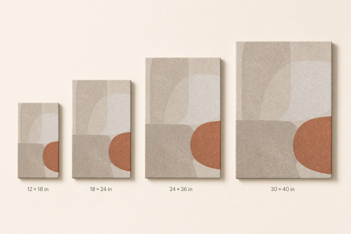 Creamy Japandi Oatmeal Soft Shapes Canvas Wall Art 03 canvas size comparison