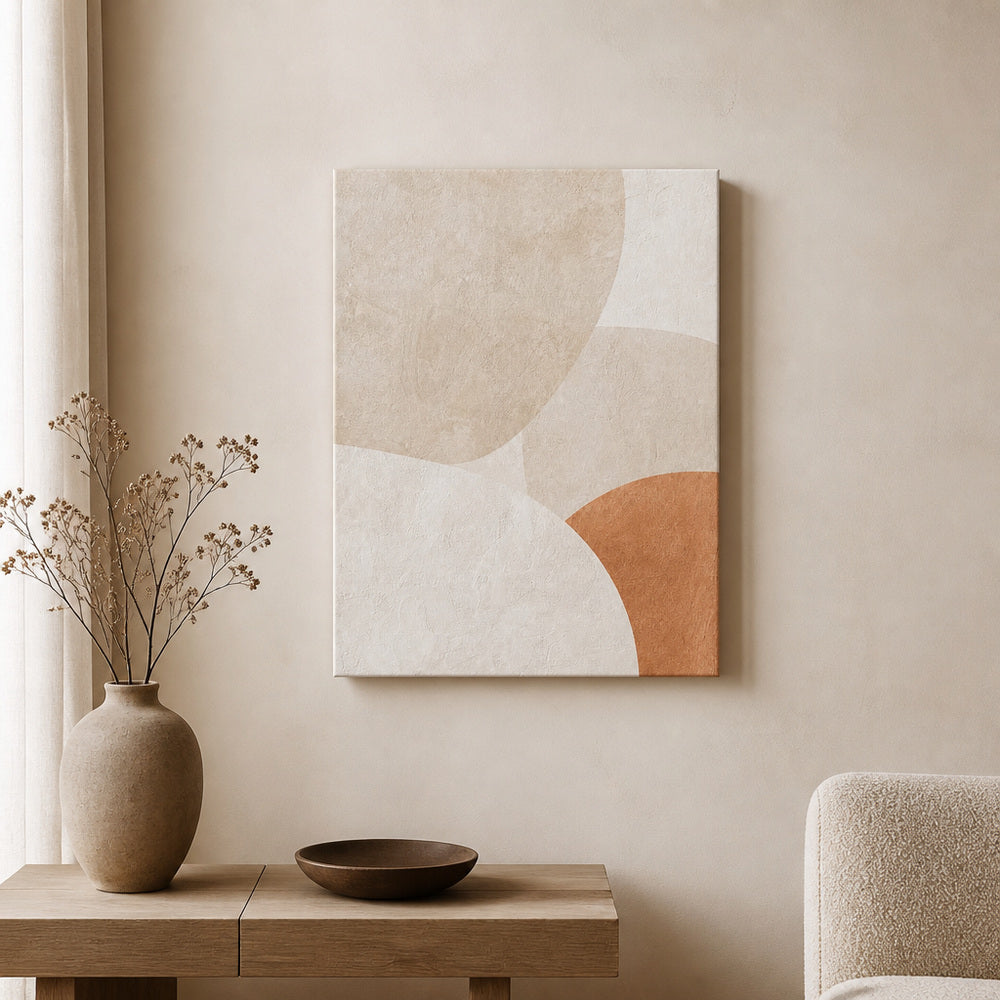 Creamy Japandi Plaster Semicircles Canvas Wall Art 01 18×24 inch wrapped canvas wall mockup