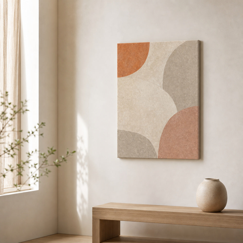 Creamy Japandi Raw Sand Geometric Canvas Wall Art 04 12×18 inch thin wrapped canvas wall mockup