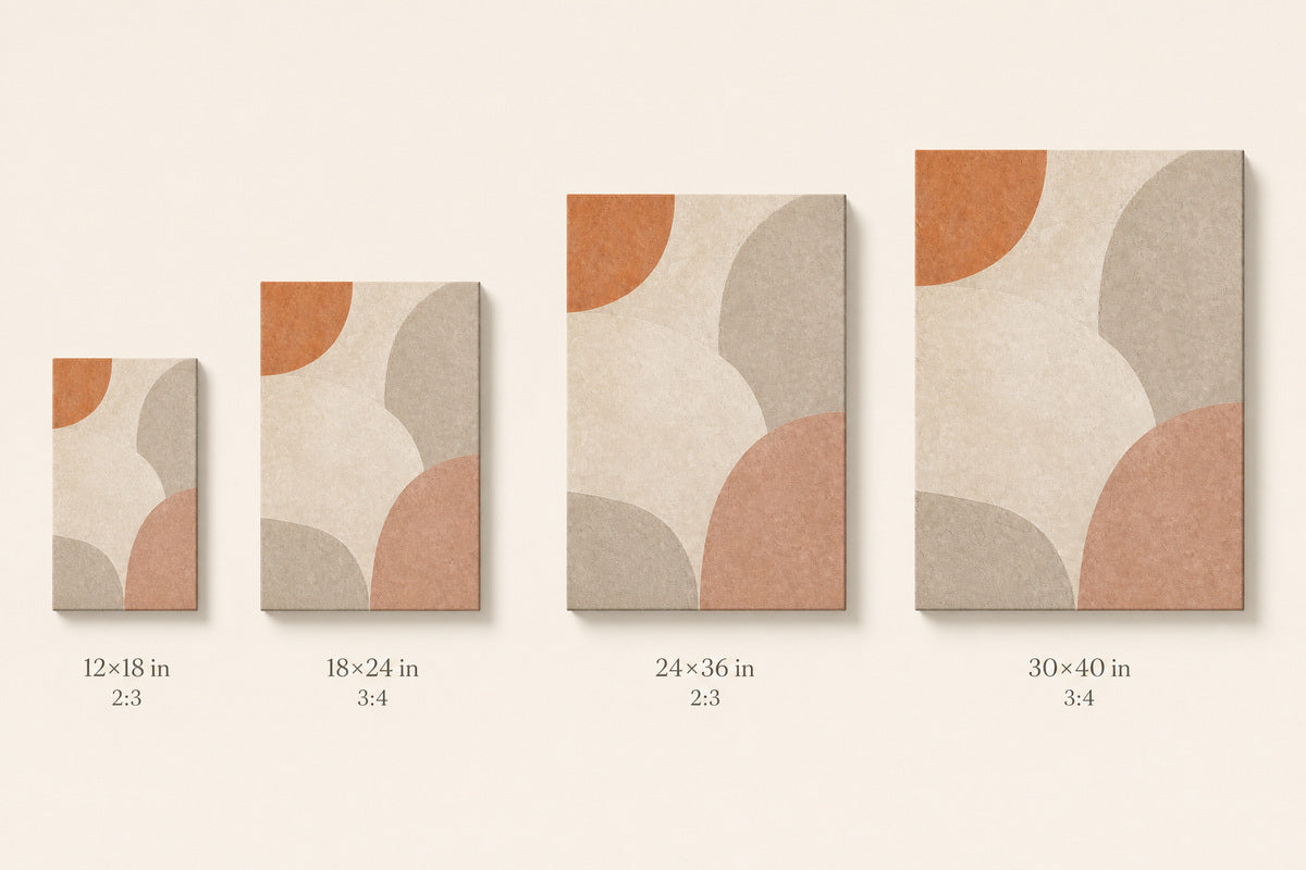 Creamy Japandi Raw Sand Geometric Canvas Wall Art 04 canvas size comparison