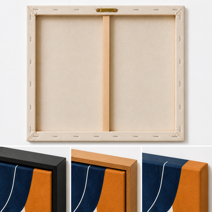 Navy Caramel Organic Contour Canvas Wall Art - Three Finish frame corner macro details