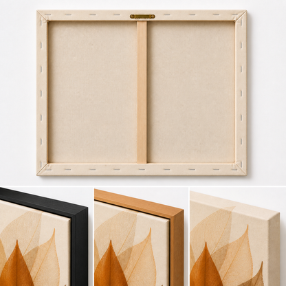 Amber Skeleton Leaves Canvas Wall Art - Three Finish frame corner macro details