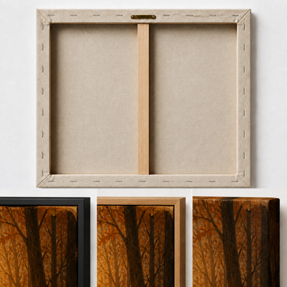 Ghost Lanterns and Black Cat Halloween Canvas Wall Art - Three Finish upper-right frame corner macro details
