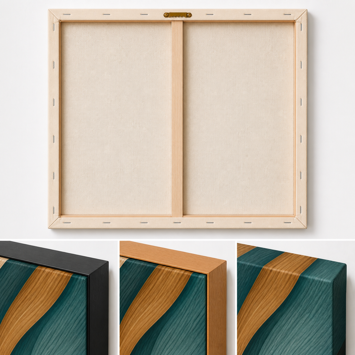 Woven Ribbon Leaves Canvas Wall Art - Three Finish frame corner macro details