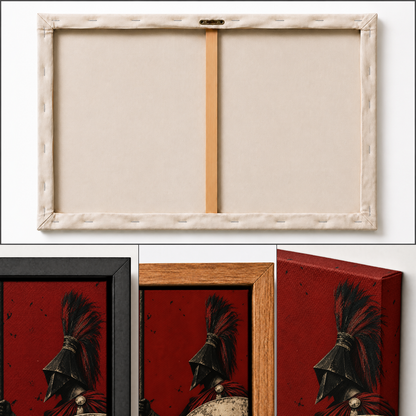 classical guardian with crimson shield oil-painting-style artwork detail