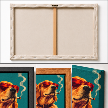 cool golden dog wearing sunglasses oil-painting-style artwork detail