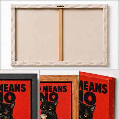 NO MEANS NO black cat artwork oil-painting-style artwork detail