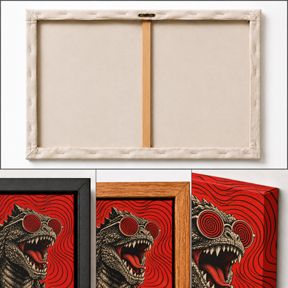 original kaiju wearing red spiral glasses oil-painting-style artwork detail