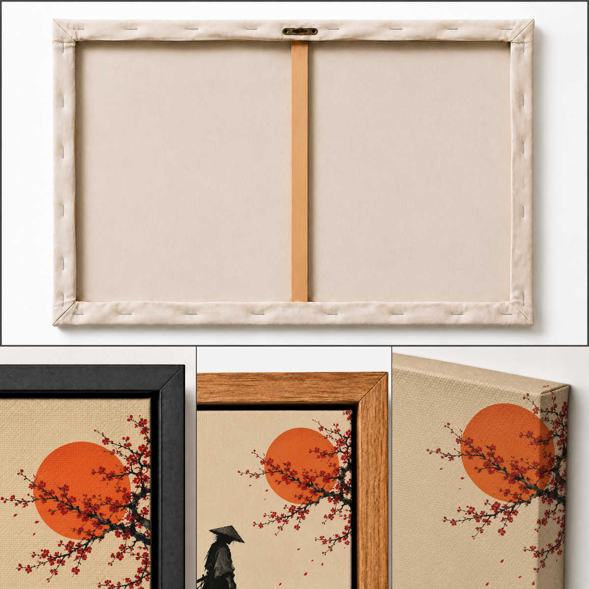 wandering samurai beneath cherry blossoms and sun oil-painting-style artwork detail