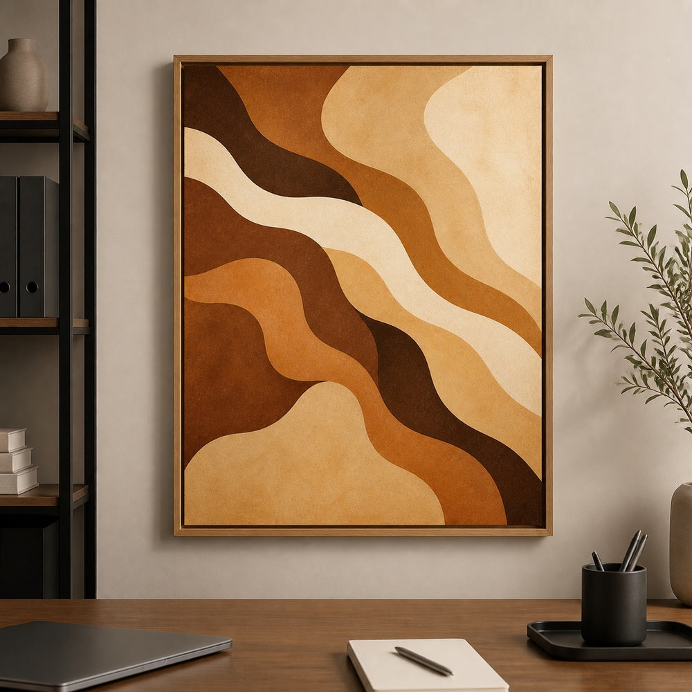 earthtone-flowing-organic-curves-floating-frame-wall-art | office-wall-scene