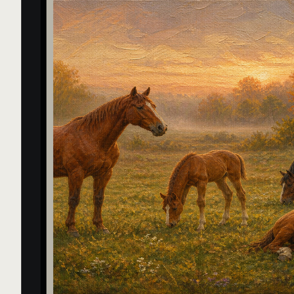 four-horses-in-an-autumn-pasture-floating-frame-wall-art | material-detail-closeup