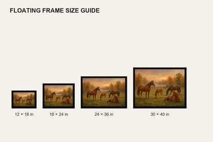 four-horses-in-an-autumn-pasture-floating-frame-wall-art | size-comparison