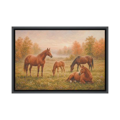 four-horses-in-an-autumn-pasture-floating-frame-wall-art | white-background-true-floater