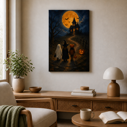 Trick or Treat Haunted House Halloween Canvas Wall Art - Frameless wall scene