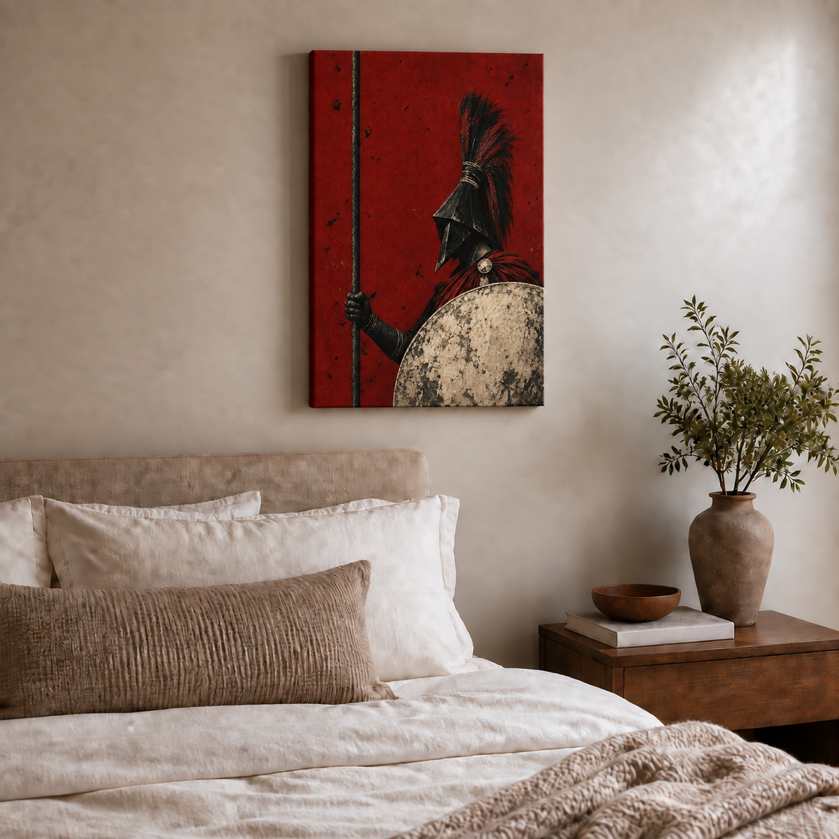 classical guardian with crimson shield stretched canvas room scene