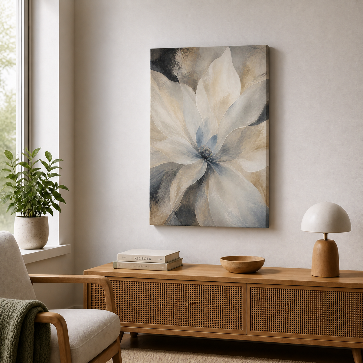 Neutral Abstract Flower Floating Frame Wall Art - Frameless wall scene