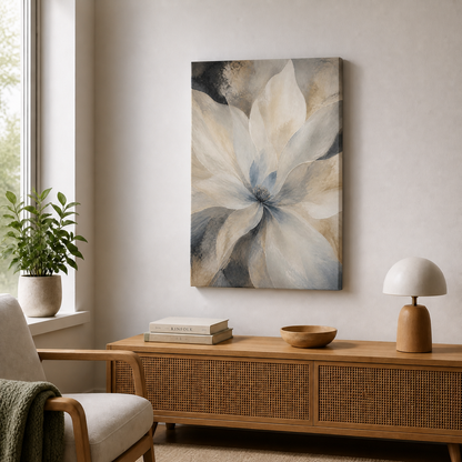 Neutral Abstract Flower Floating Frame Wall Art - Frameless wall scene