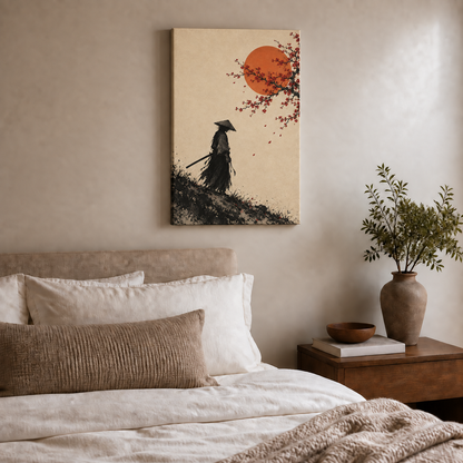 wandering samurai beneath cherry blossoms and sun stretched canvas room scene