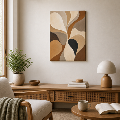 Neutral Flowing Organic Abstract Canvas Wall Art - Frameless wall scene