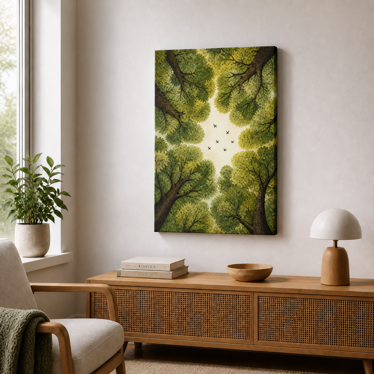Forest Canopy Birds Floating Frame Wall Art - Frameless wall scene