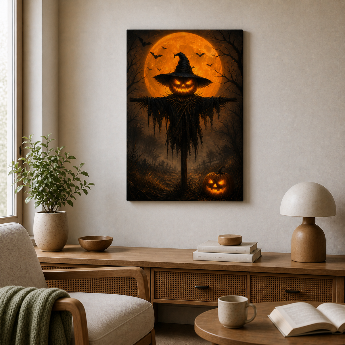 Angry Pumpkin Scarecrow Halloween Canvas Wall Art - Frameless wall scene