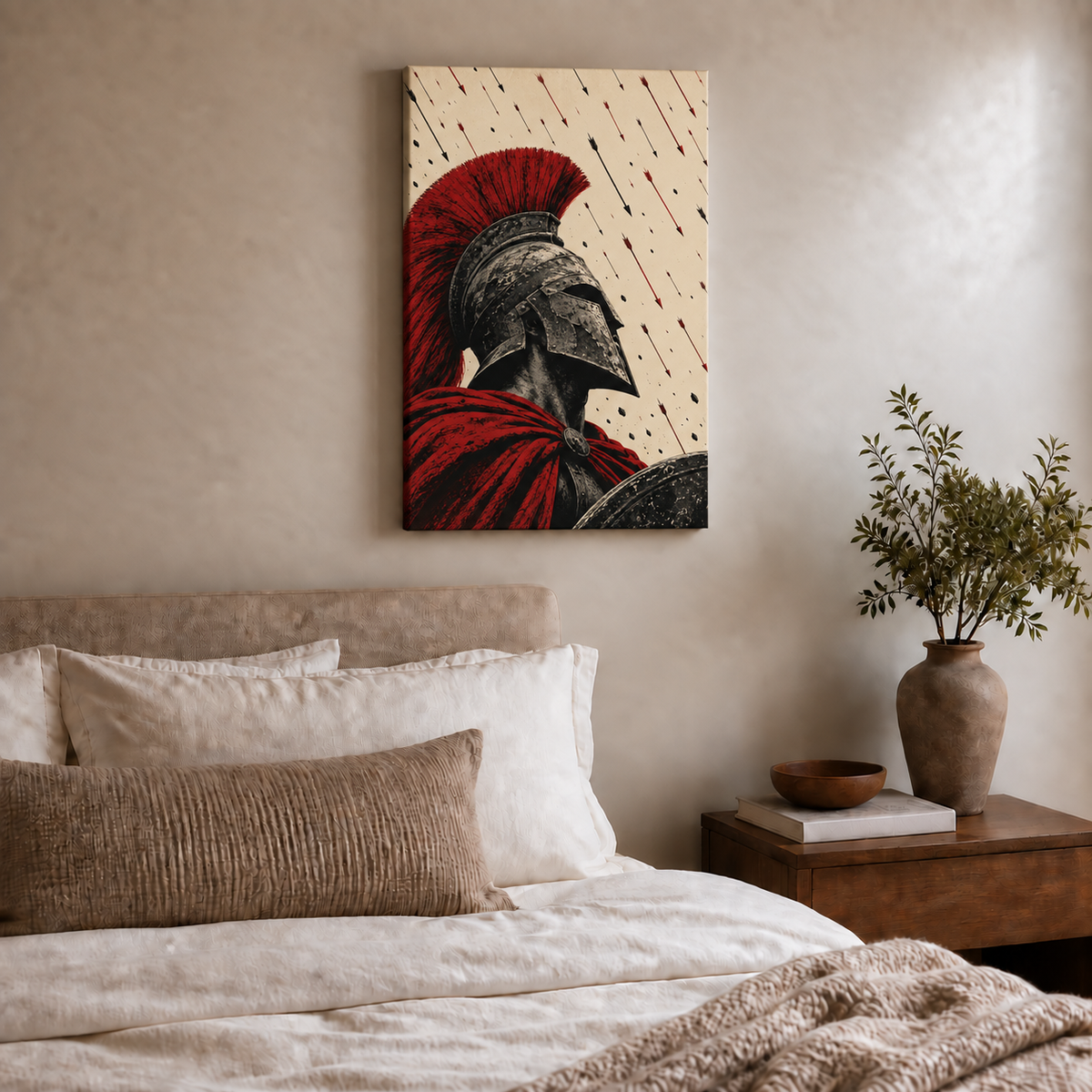 red crest warrior beneath a rain of arrows stretched canvas room scene