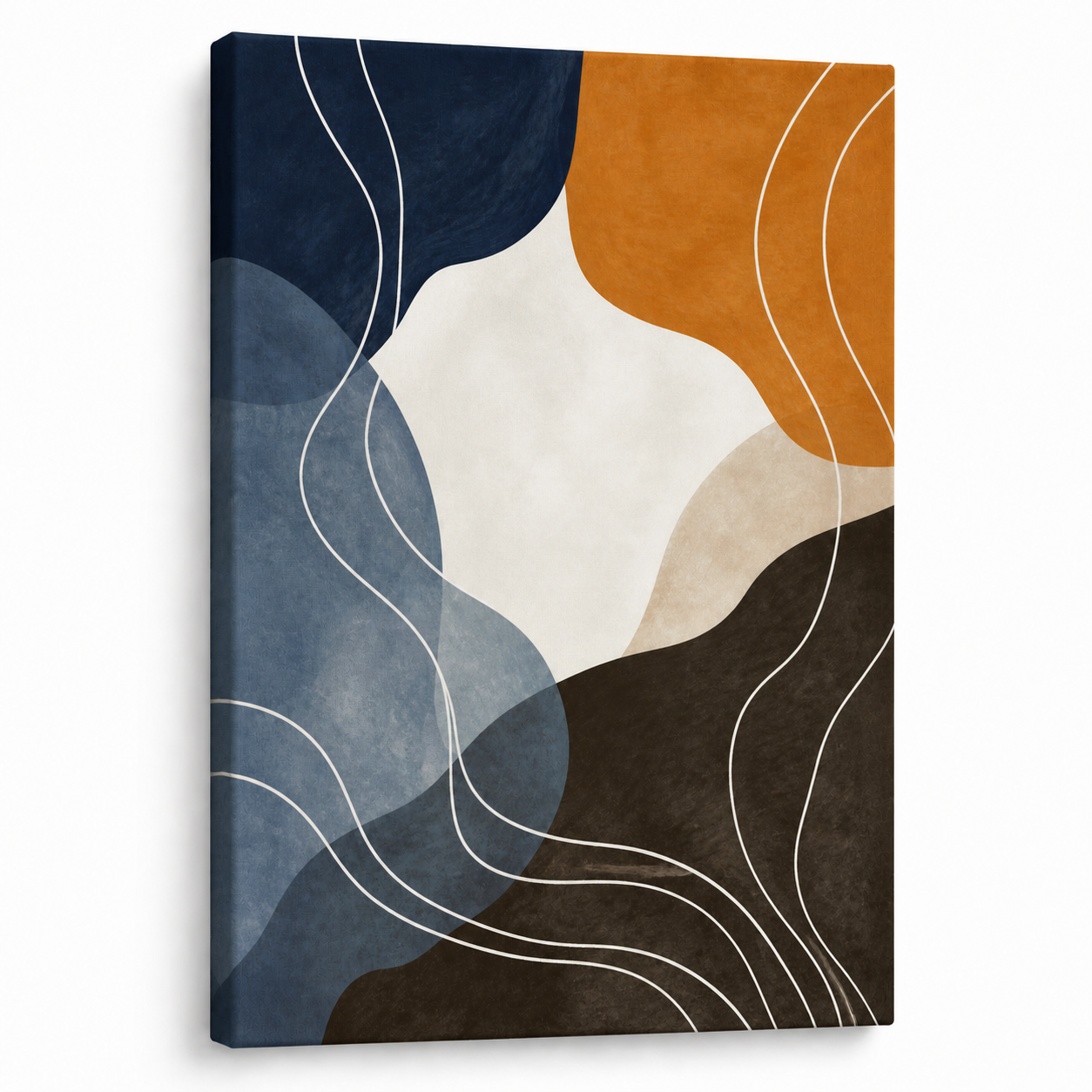 Navy Caramel Organic Contour Canvas Wall Art - Frameless white background SKU