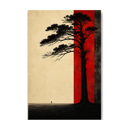 Red Band Solitary Tree Surreal Canvas Wall Art — styled room view, image 4