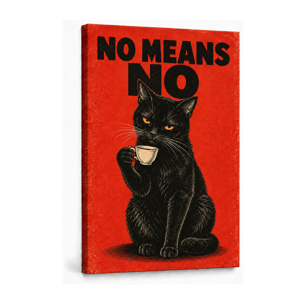 NO MEANS NO black cat artwork stretched canvas print