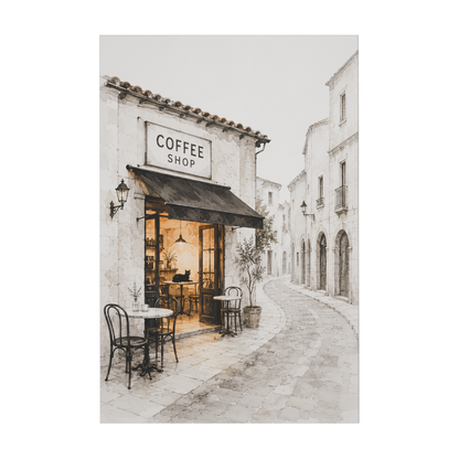 European Coffee Shop Alley Watercolor Canvas Wall Art — styled room view, image 4