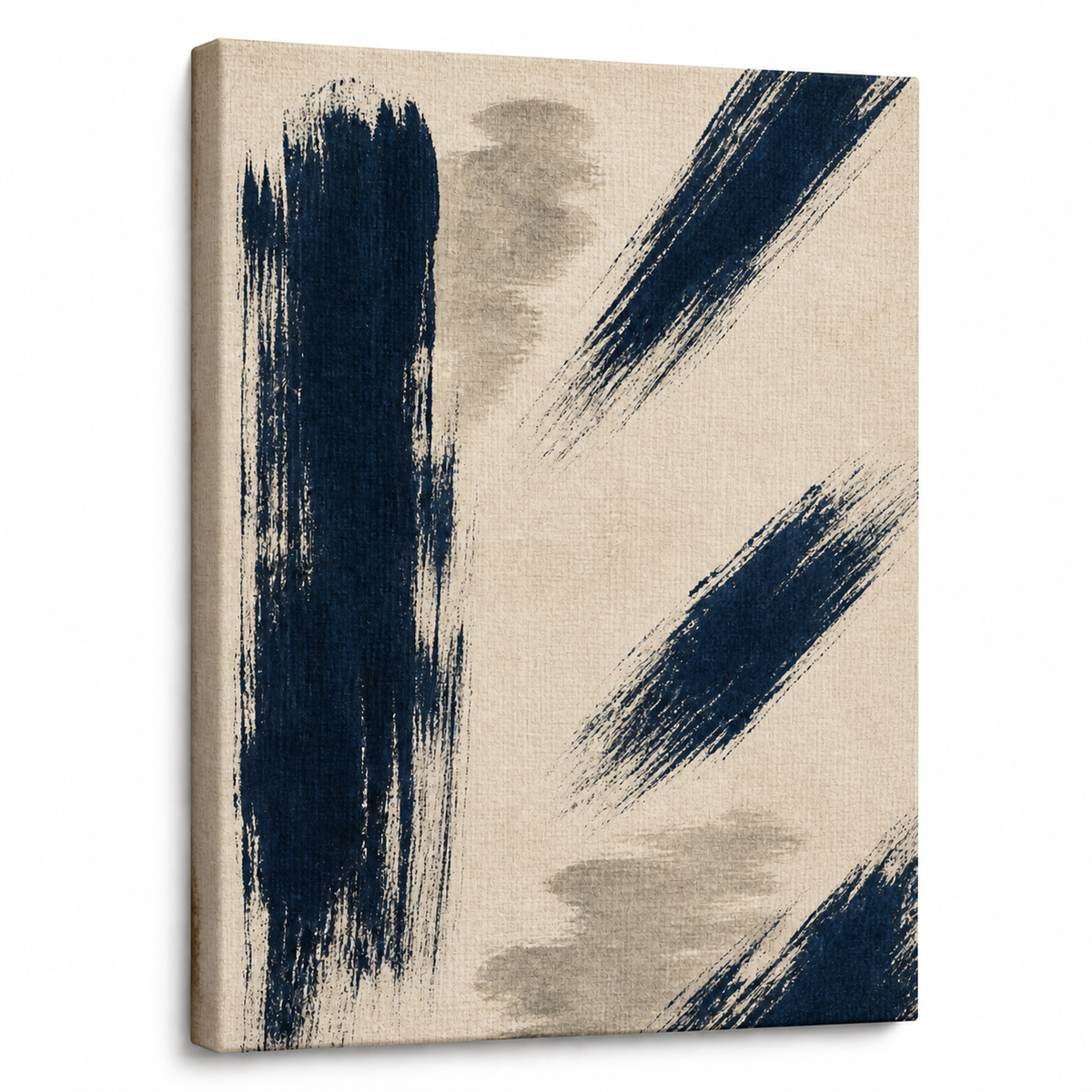 Navy Dry Brush Abstract Floating Frame Wall Art - Frameless white background SKU