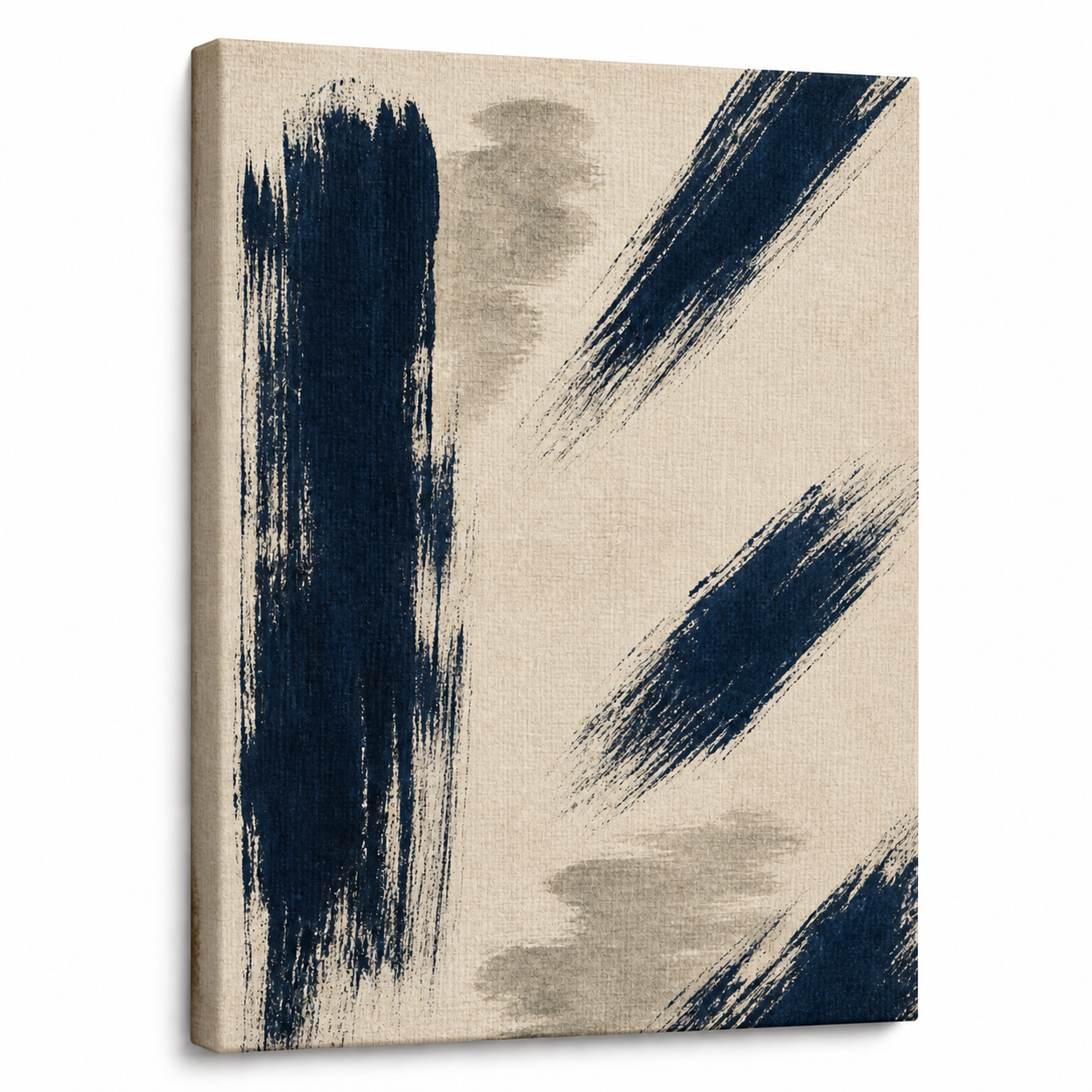 Navy Dry Brush Abstract Floating Frame Wall Art - Frameless white background SKU