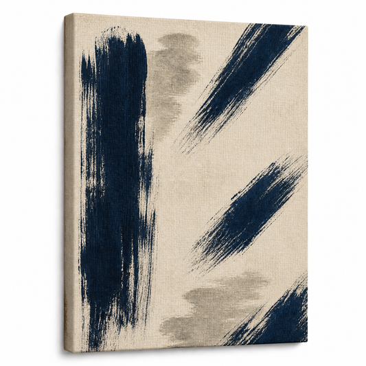 Navy Dry Brush Abstract Floating Frame Wall Art - Frameless white background SKU