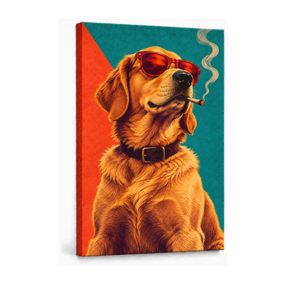 cool golden dog wearing sunglasses stretched canvas print