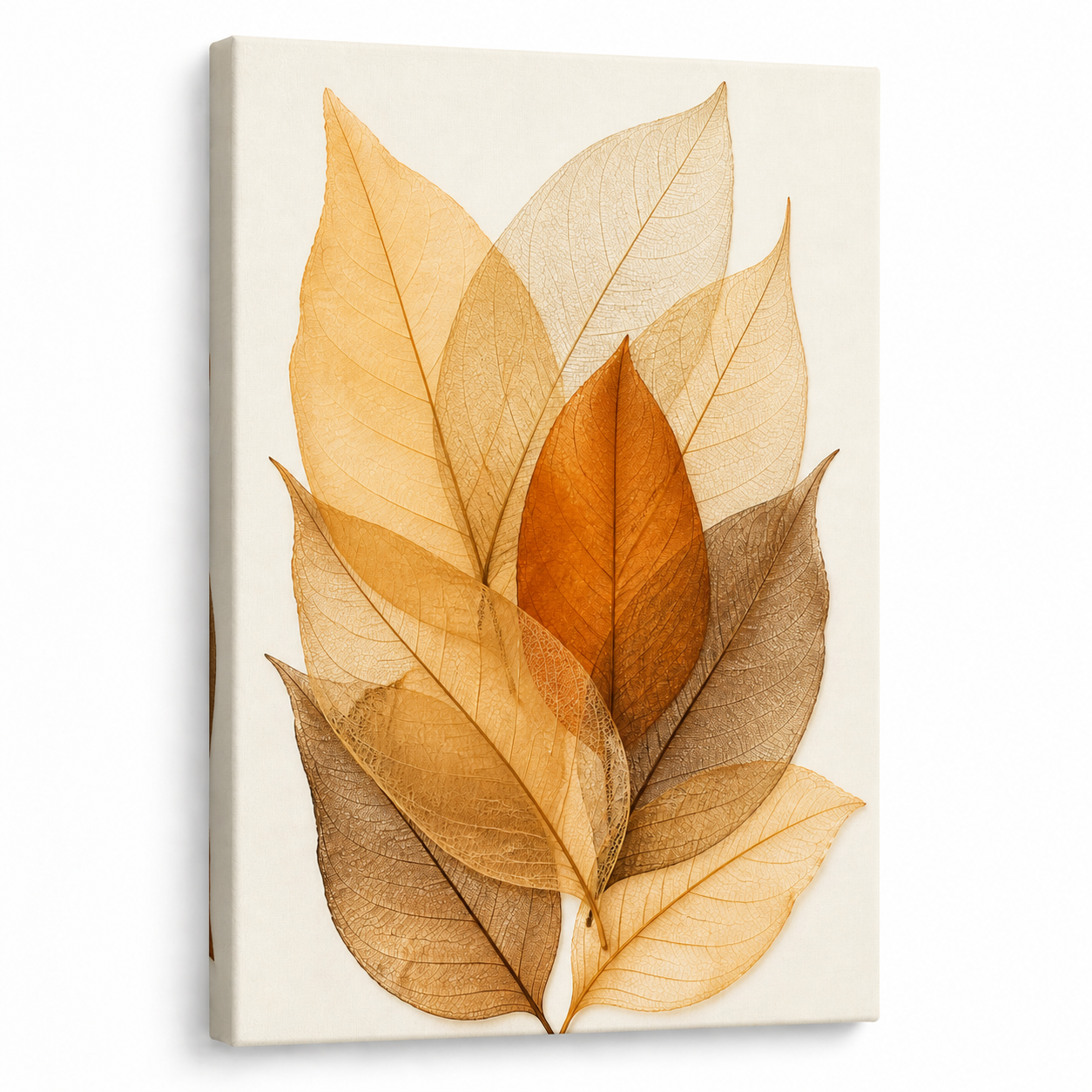 Amber Skeleton Leaves Canvas Wall Art - Frameless white background SKU