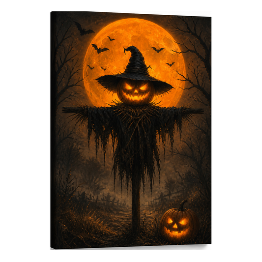 Angry Pumpkin Scarecrow Halloween Canvas Wall Art - Frameless white background SKU