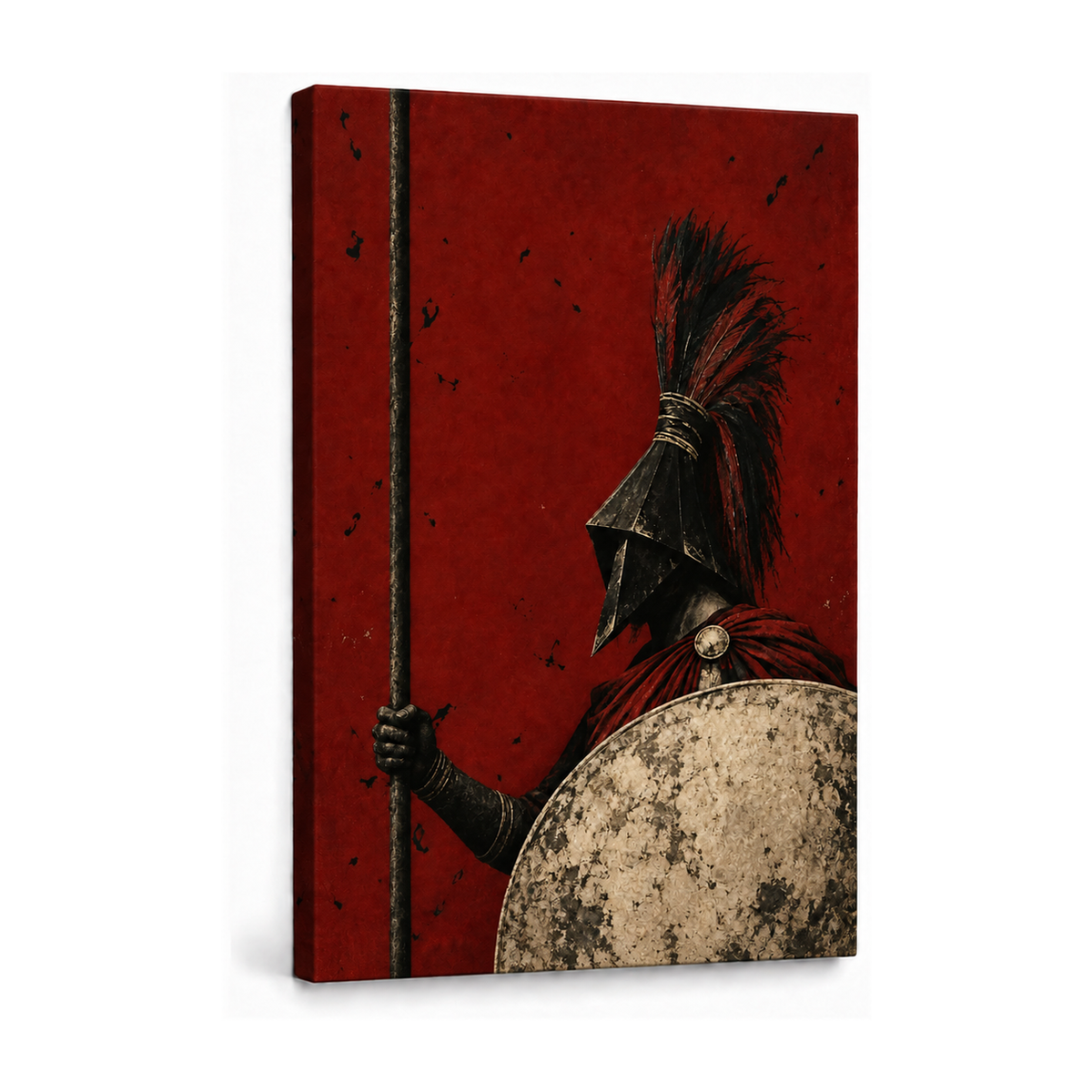 classical guardian with crimson shield stretched canvas print