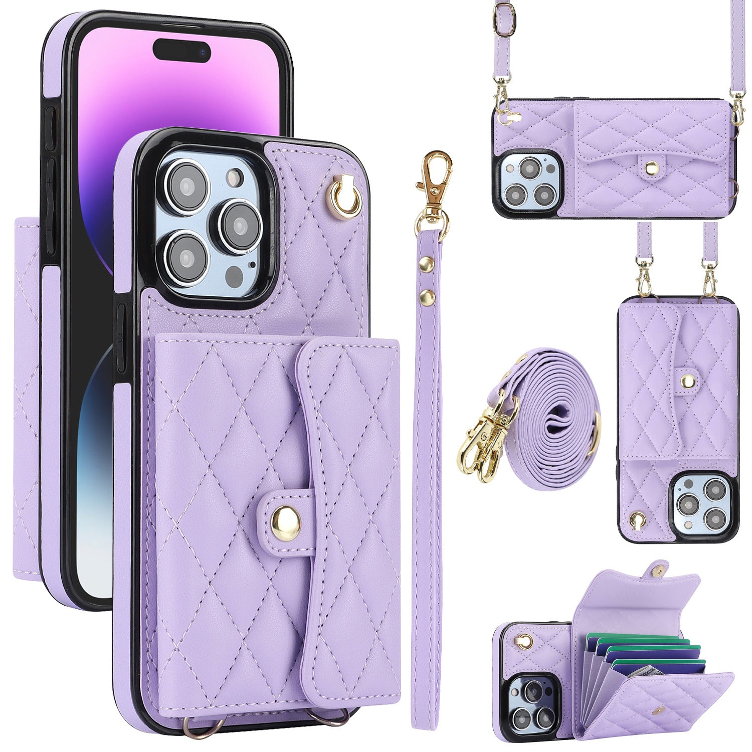 iPhone 16 Pro Leather Wallet Case – 4 Card Slots, RFID Protection & Crossbody Strap, Ultra-Thin Cover