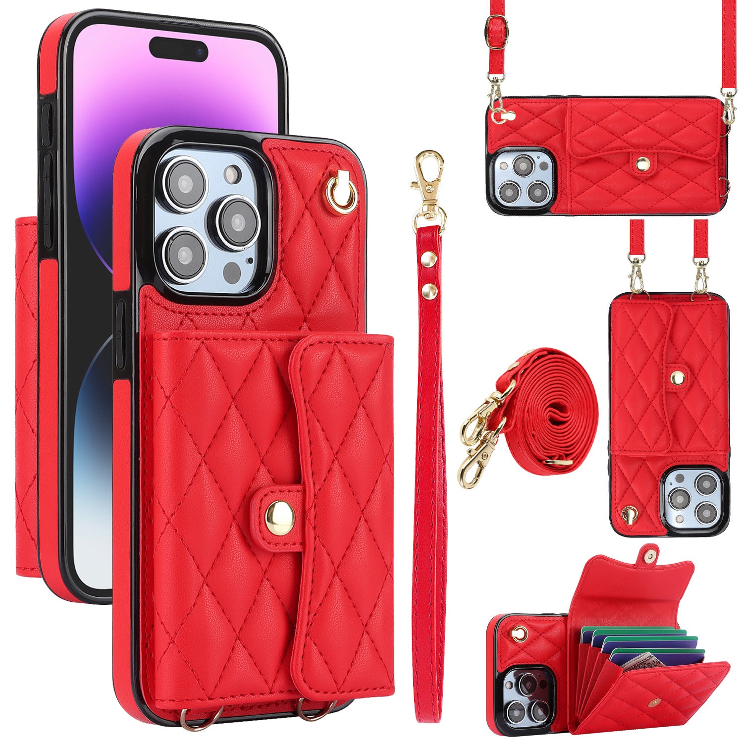 iPhone 16 Pro Leather Wallet Case – 4 Card Slots, RFID Protection & Crossbody Strap, Ultra-Thin Cover
