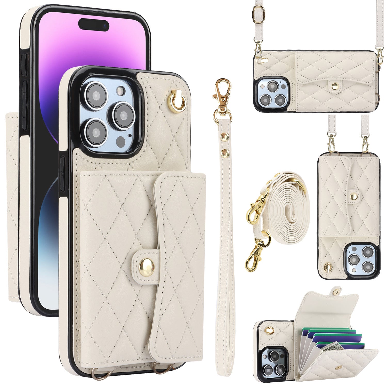 iPhone 16 Pro Leather Wallet Case – 4 Card Slots, RFID Protection & Crossbody Strap, Ultra-Thin Cover