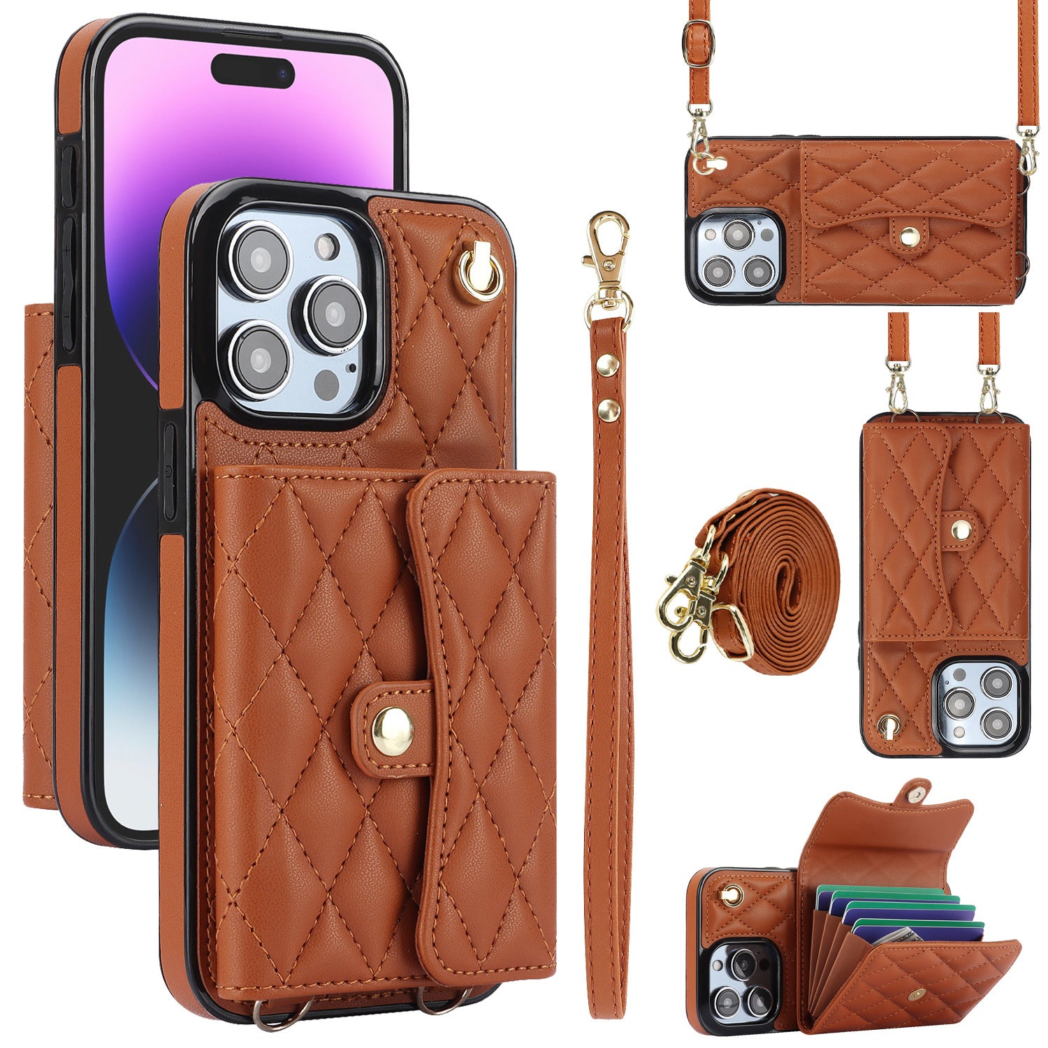 iPhone 16 Pro Leather Wallet Case – 4 Card Slots, RFID Protection & Crossbody Strap, Ultra-Thin Cover