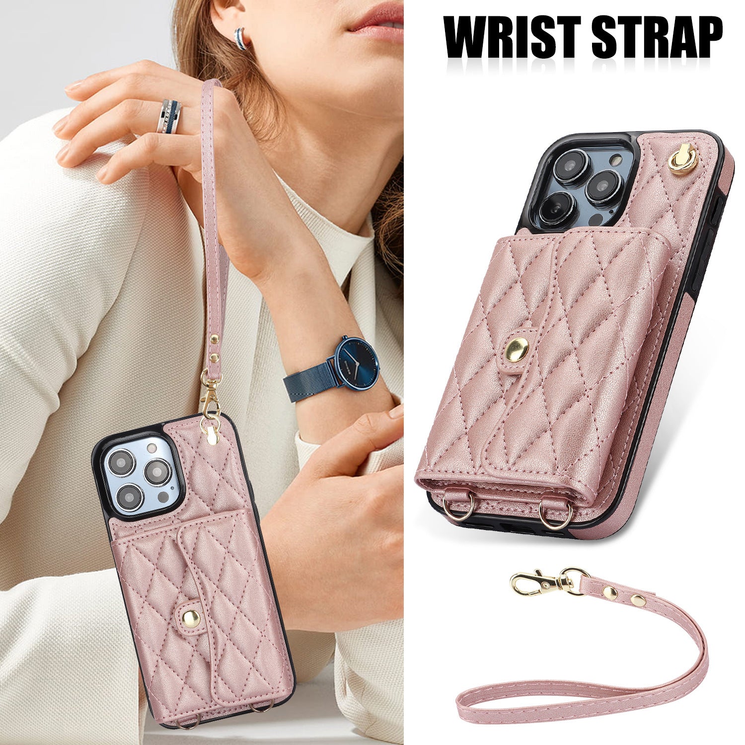 iPhone 16 Pro Leather Wallet Case – 4 Card Slots, RFID Protection & Crossbody Strap, Ultra-Thin Cover