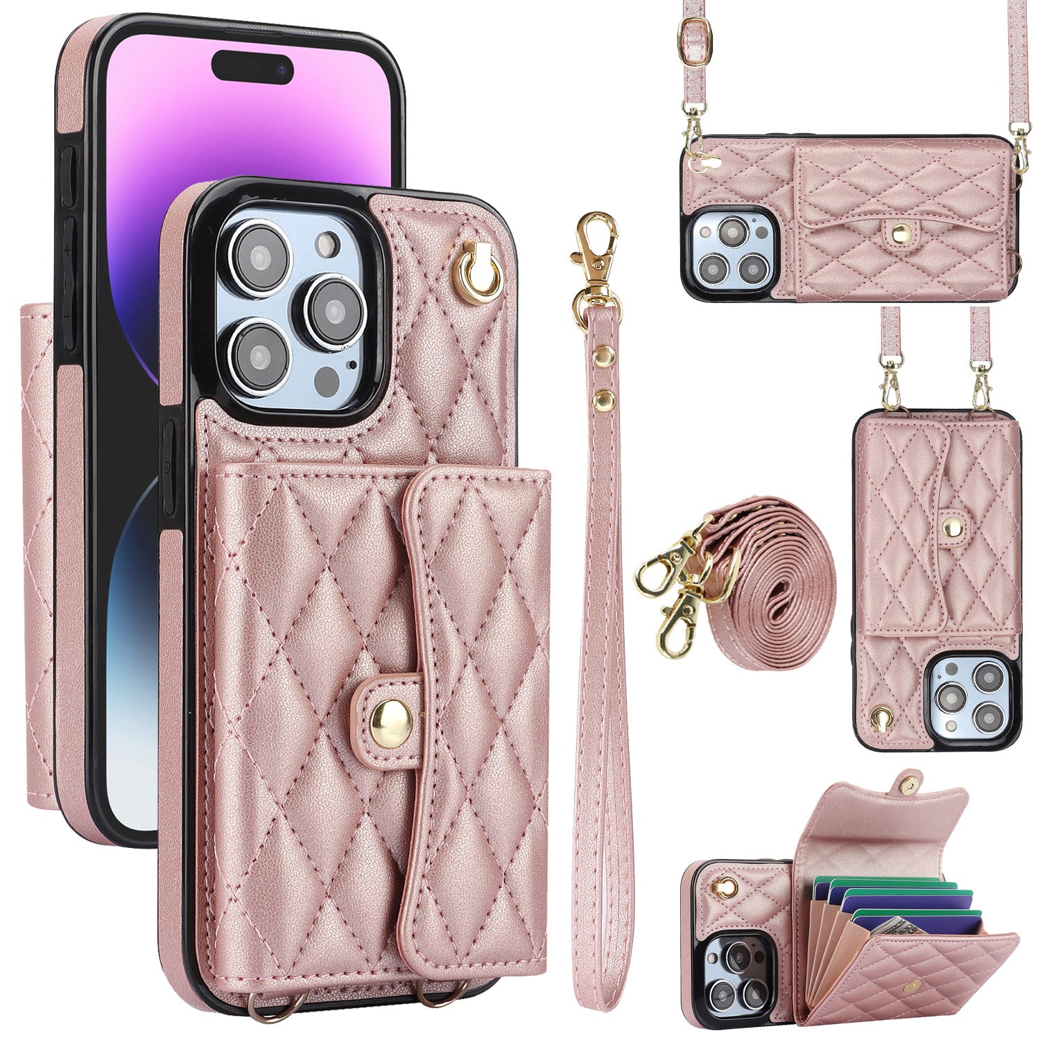 iPhone 16 Pro Leather Wallet Case – 4 Card Slots, RFID Protection & Crossbody Strap, Ultra-Thin Cover