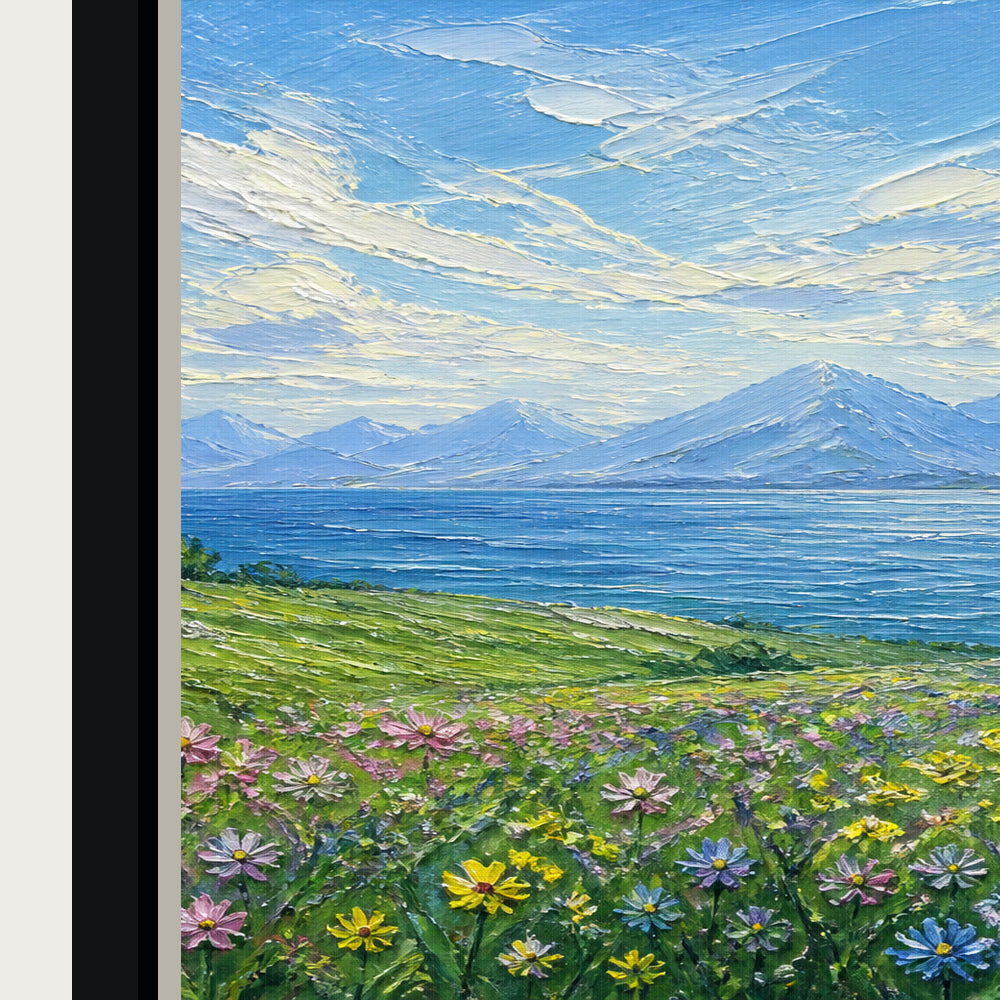 impressionist-meadow-lake-and-mountains-floating-frame-wall-art | material-detail-closeup