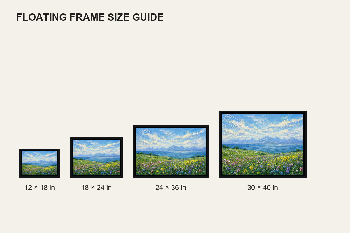impressionist-meadow-lake-and-mountains-floating-frame-wall-art | size-comparison