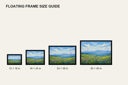 impressionist-meadow-lake-and-mountains-floating-frame-wall-art | size-comparison