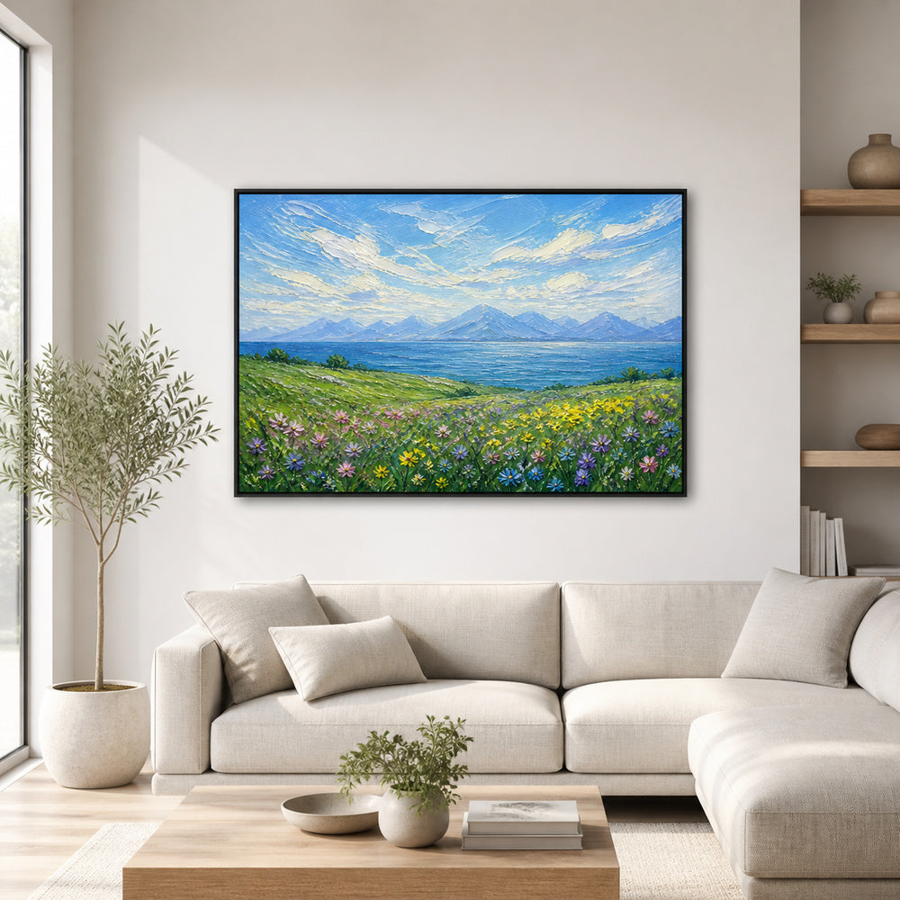 impressionist-meadow-lake-and-mountains-floating-frame-wall-art | wall-scene-primary